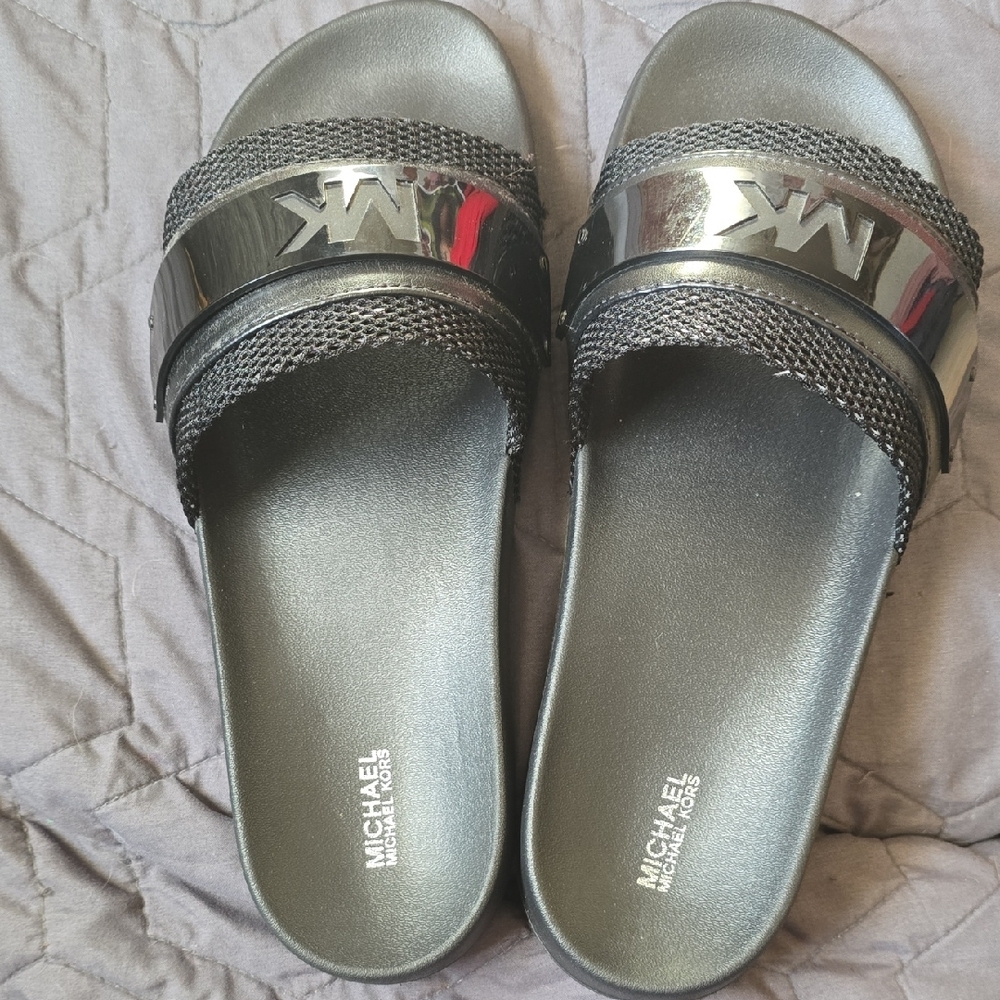 Michael Kors Black Logo Slide Sandals - Picture 2 of 2